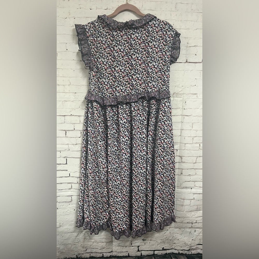Easel Tiered Midi Dress Purple Floral Ruffle Sleeve Boho Cottage Core Large - Picture 2 of 12